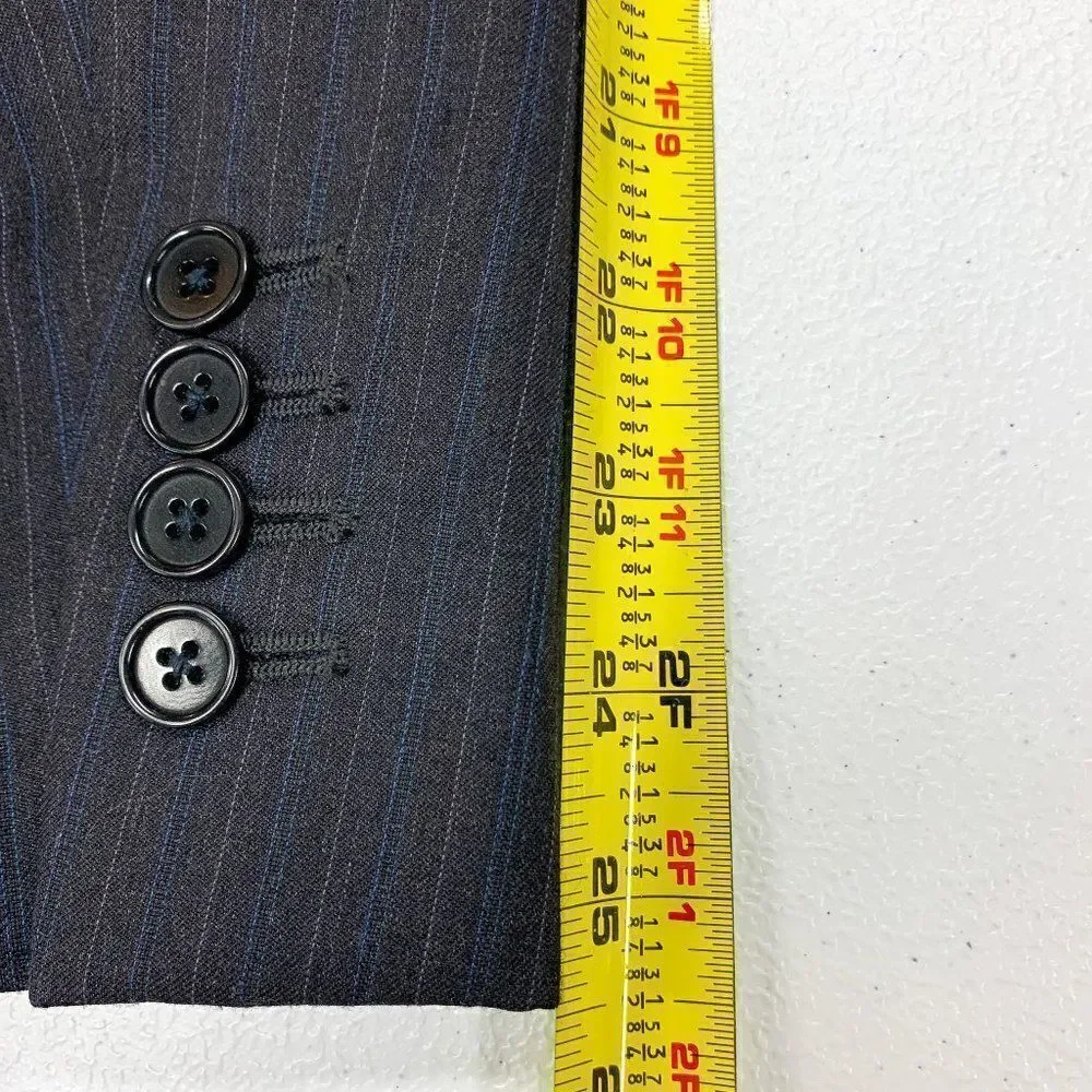 Jos A Bank Signature Gold Wool Blazer Men 48R Black Blue‎ Stripe Suit Jacket